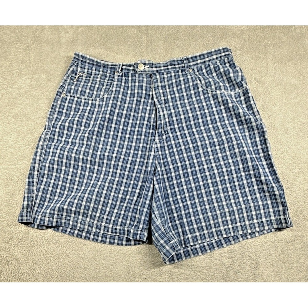 Vintage Venezia Jeans Men's Plaid Zipped‎ Pockets Shorts Blue Size 18